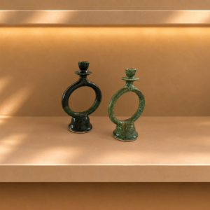 Green Glazed Candle Ring Holders (Set of 2)